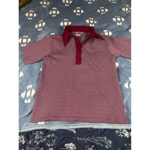 Vintage Fairway Mens XL Burgundy Geometric Chain Link Nylon Polo Shirt 70s Retro